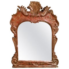 Venetian Rococo Painted Red and Silver Mirror