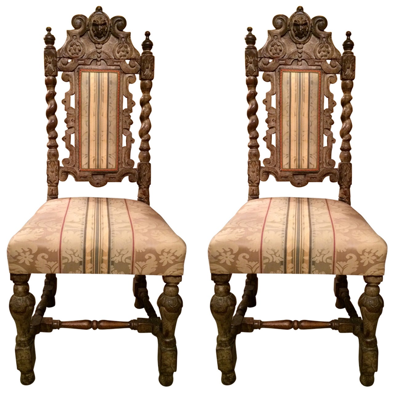 Pair 17th Century English Hall Chairs