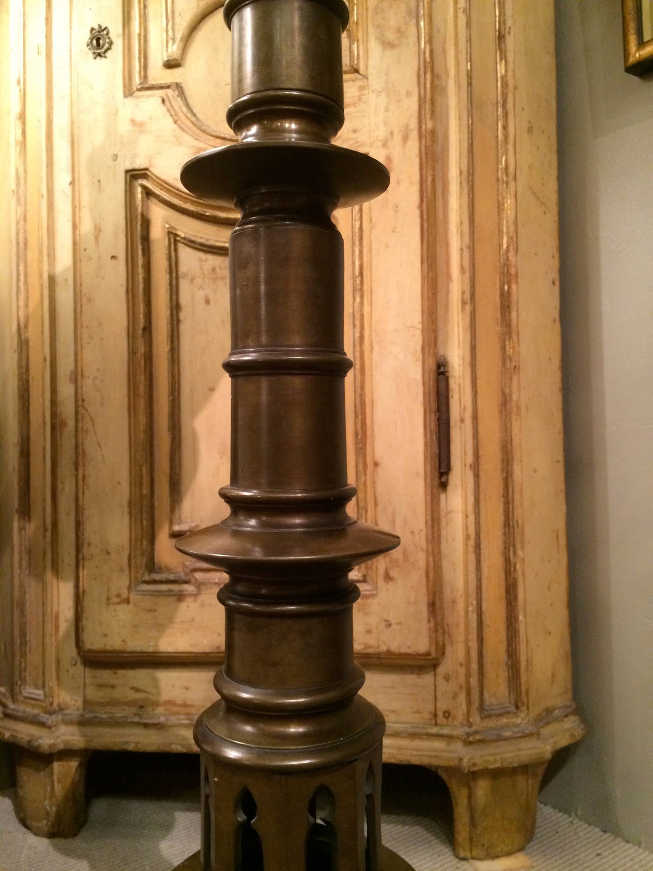 Gothic Bronze Candelabrum Floor Lamp with Lion Feet In Good Condition For Sale In Stamford, CT