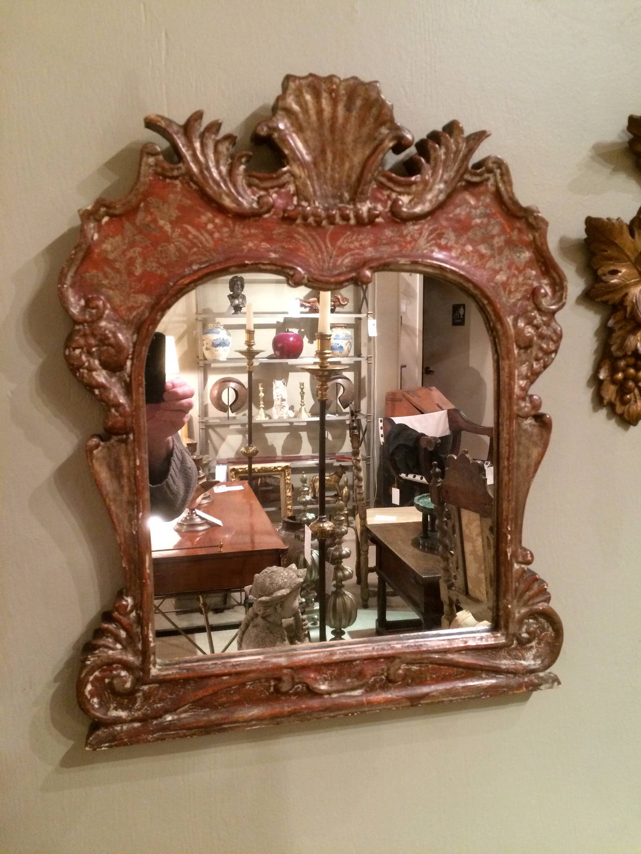 Venetian Rococo Painted Red and Silver Mirror 3