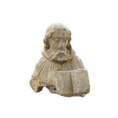 15th Century French Limestone Bust Of A Saint
