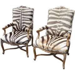 Pair Zebra Upholstered Oversize Arm Chairs