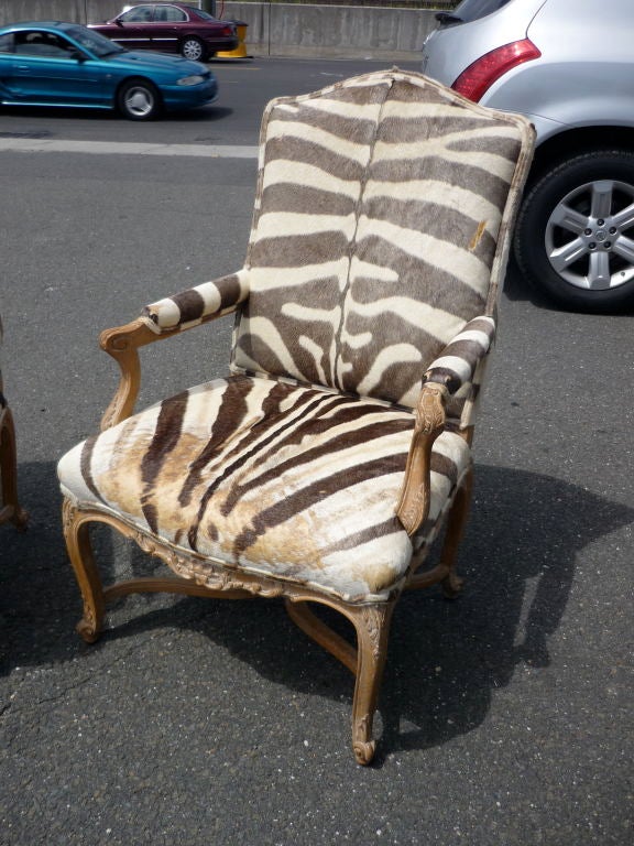 Pair Zebra Upholstered Oversize Arm Chairs