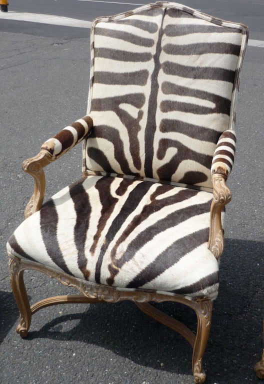 French Pair Zebra Upholstered Oversize Arm Chairs