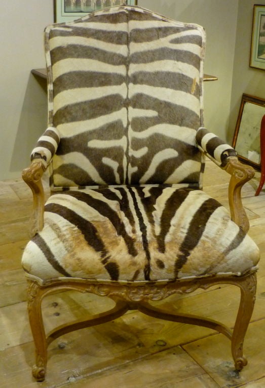 Mid-20th Century Pair Zebra Upholstered Oversize Arm Chairs
