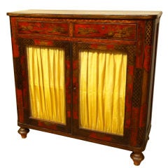 Antique English Regency Red Lacquer Chinoiserie Side Cabinet