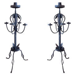 Pair of Italian Baroque Iron Torchere, Game of Thrones Style 8