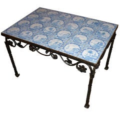 DUTCH DELFT TILE TOP TABLE WITH IRON BASE