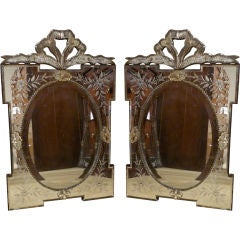 Antique Pair Baccarat Etched Glass Mirrors