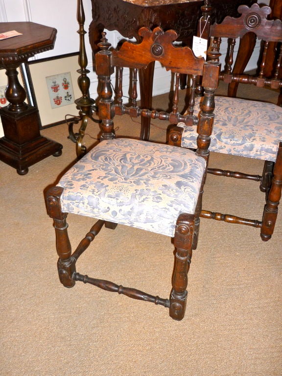 Pair Italian Baroque Walnut Side Chairs 3