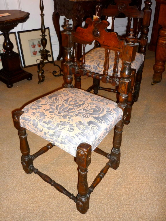 Pair Italian Baroque Walnut Side Chairs 4