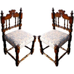 Pair Italian Baroque Walnut Side Chairs