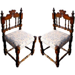 Pair Italian Baroque Walnut Side Chairs