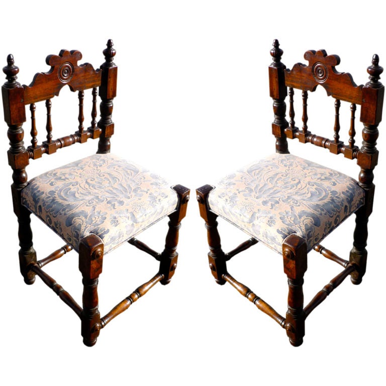 Pair Italian Baroque Walnut Side Chairs