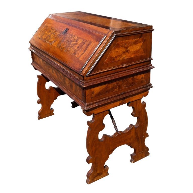  Italian Baroque Walnut Fall Front Desk For Sale