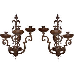 Pair of Italian Baroque Wrought Iron Three-Light Sconces
