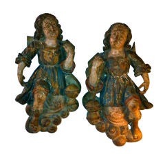 Pair Italian Baroque Carved Angels