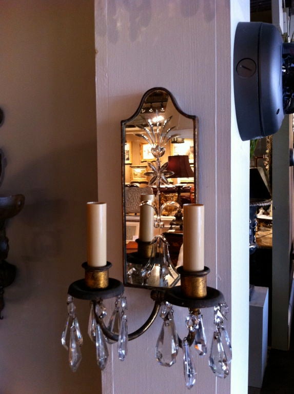 Set Of Six Etched Mirror Sconces
