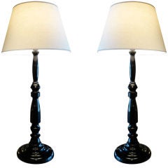 Pair Ebonized Large Scale Table Lamps