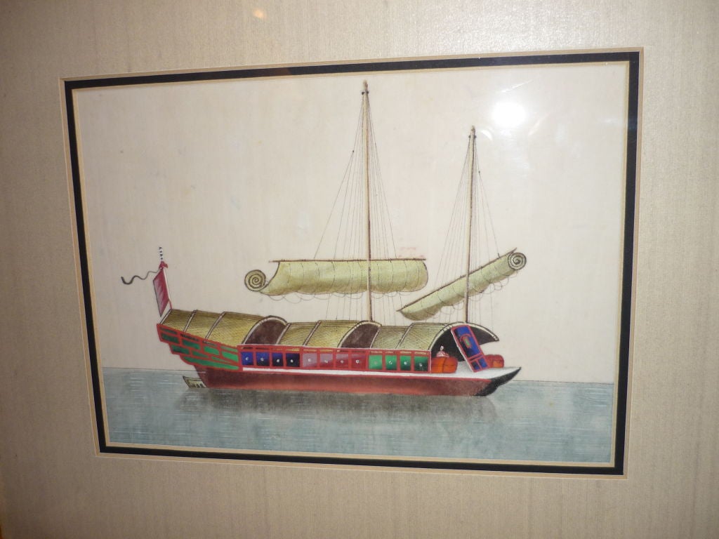 Set Of 12 Chinese Gouaches Of Sailing Vessels 'junks'