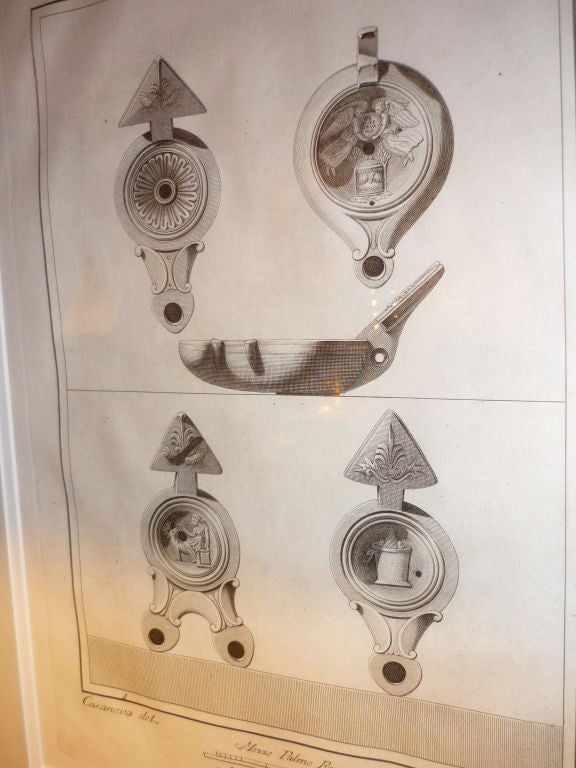 18e s. Gravures néoclassiques italiennes d'antiquités, lampes à huile d'Herculanum  en vente 5