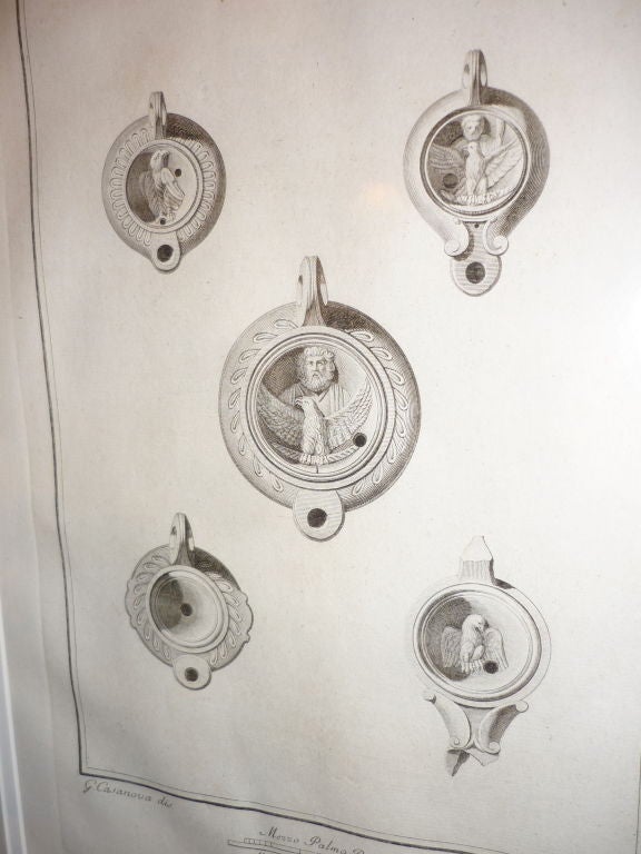 18th c. Italian Neoclassical Etchings Of Antiquities, Oil Lamps of Herculaneum  In Excellent Condition For Sale In Stamford, CT
