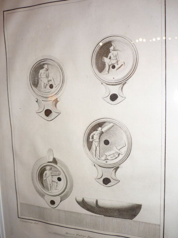 XVIIIe siècle 18e s. Gravures néoclassiques italiennes d'antiquités, lampes à huile d'Herculanum  en vente