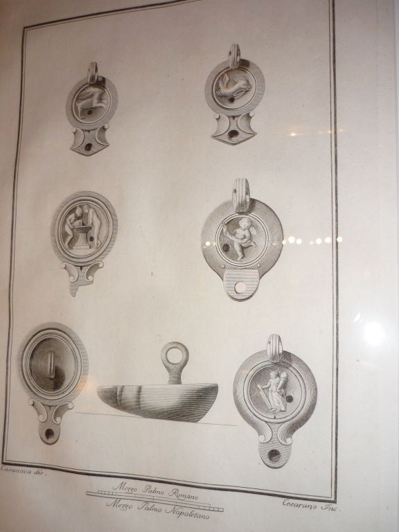 18e s. Gravures néoclassiques italiennes d'antiquités, lampes à huile d'Herculanum  en vente 1