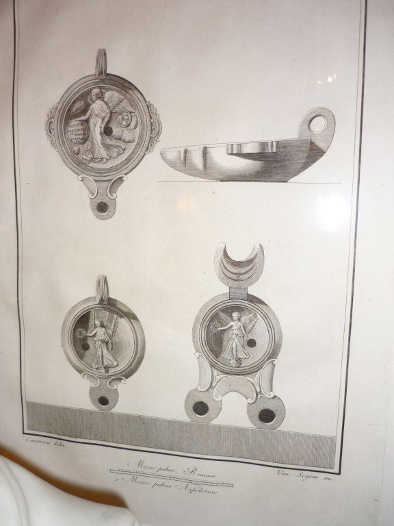 18e s. Gravures néoclassiques italiennes d'antiquités, lampes à huile d'Herculanum  en vente 3