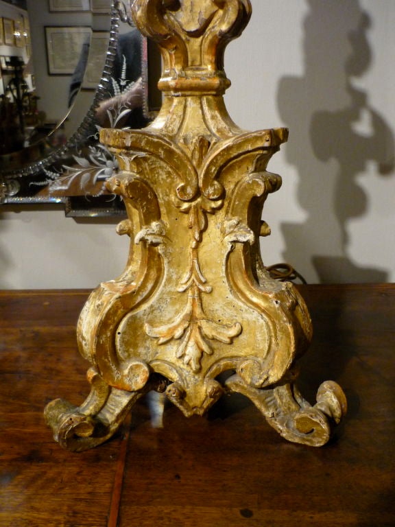 18th Century and Earlier Italian Baroque Gilt Wood Candlestick Lamps