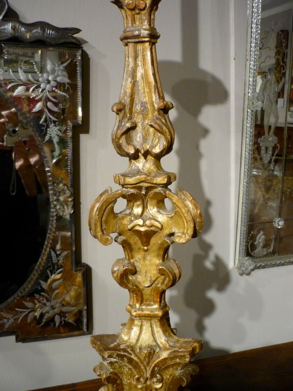 Italian Baroque Gilt Wood Candlestick Lamps 1