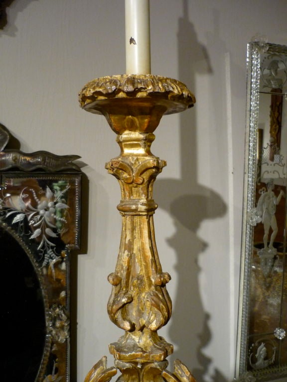 Italian Baroque Gilt Wood Candlestick Lamps 2