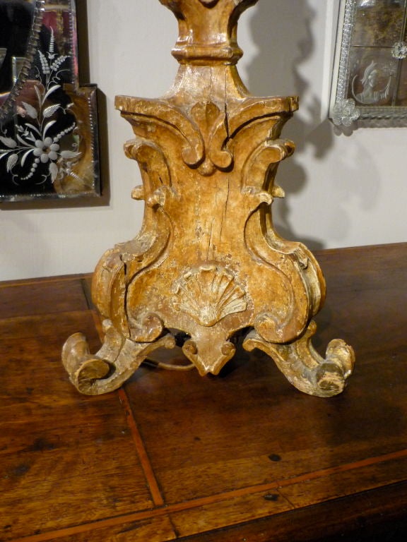 Italian Baroque Gilt Wood Candlestick Lamps 3