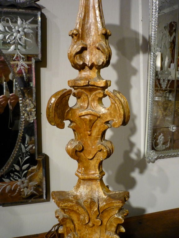 Italian Baroque Gilt Wood Candlestick Lamps 4