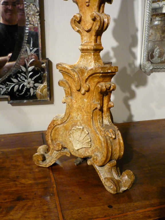 Italian Baroque Gilt Wood Candlestick Lamps 5