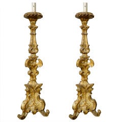 Italian Baroque Gilt Wood Candlestick Lamps
