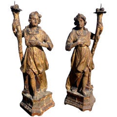 Pair 17 Th Century Italian Baroque Gilt Wood Angels