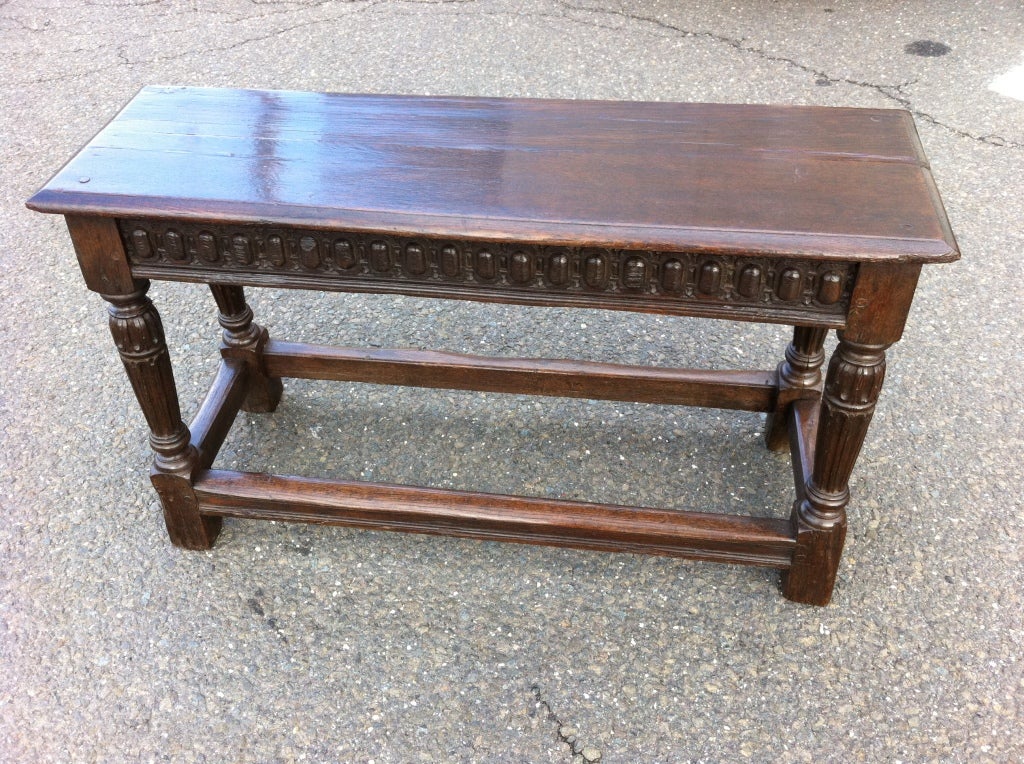 Jacobean oak joint stool bench. With a rich patina. 17th century and later.