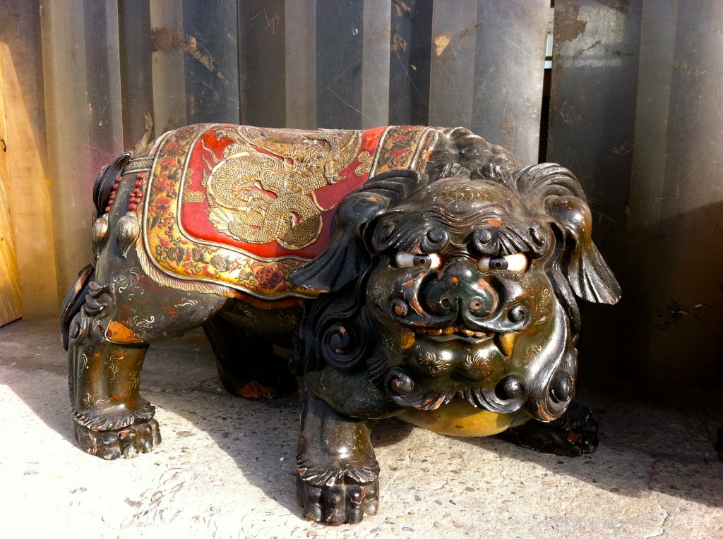 Chinese PAIR JAPANESE LACQUERED SHISHI LION TEMPLE GUARDIANS
