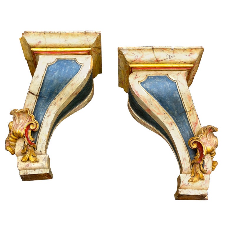 Pair of Large Scale 19th Century Portuguese Baroque Wall Brackets