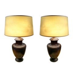 Pair Neoclassical Bronze Urn Form Table Lamps