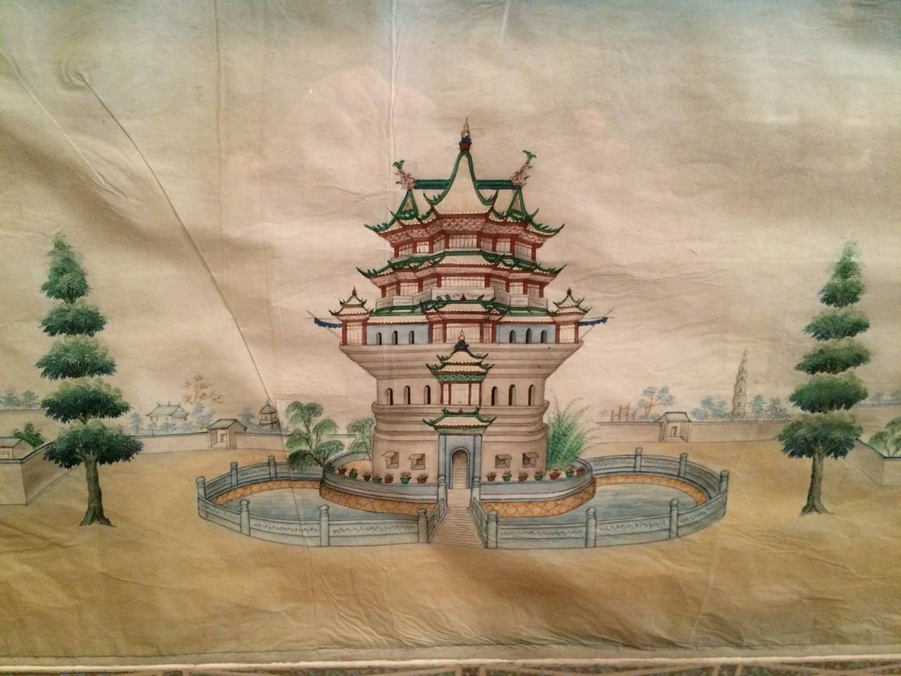 19th Century Chinese Export Watercolors in Mid-Century Frames