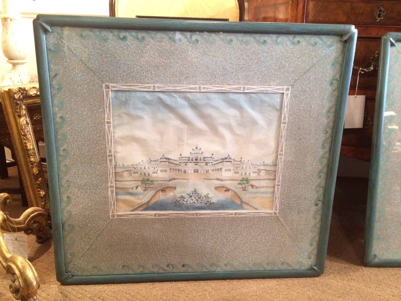 Chinese Export Watercolors in Mid-Century Frames In Good Condition In Stamford, CT