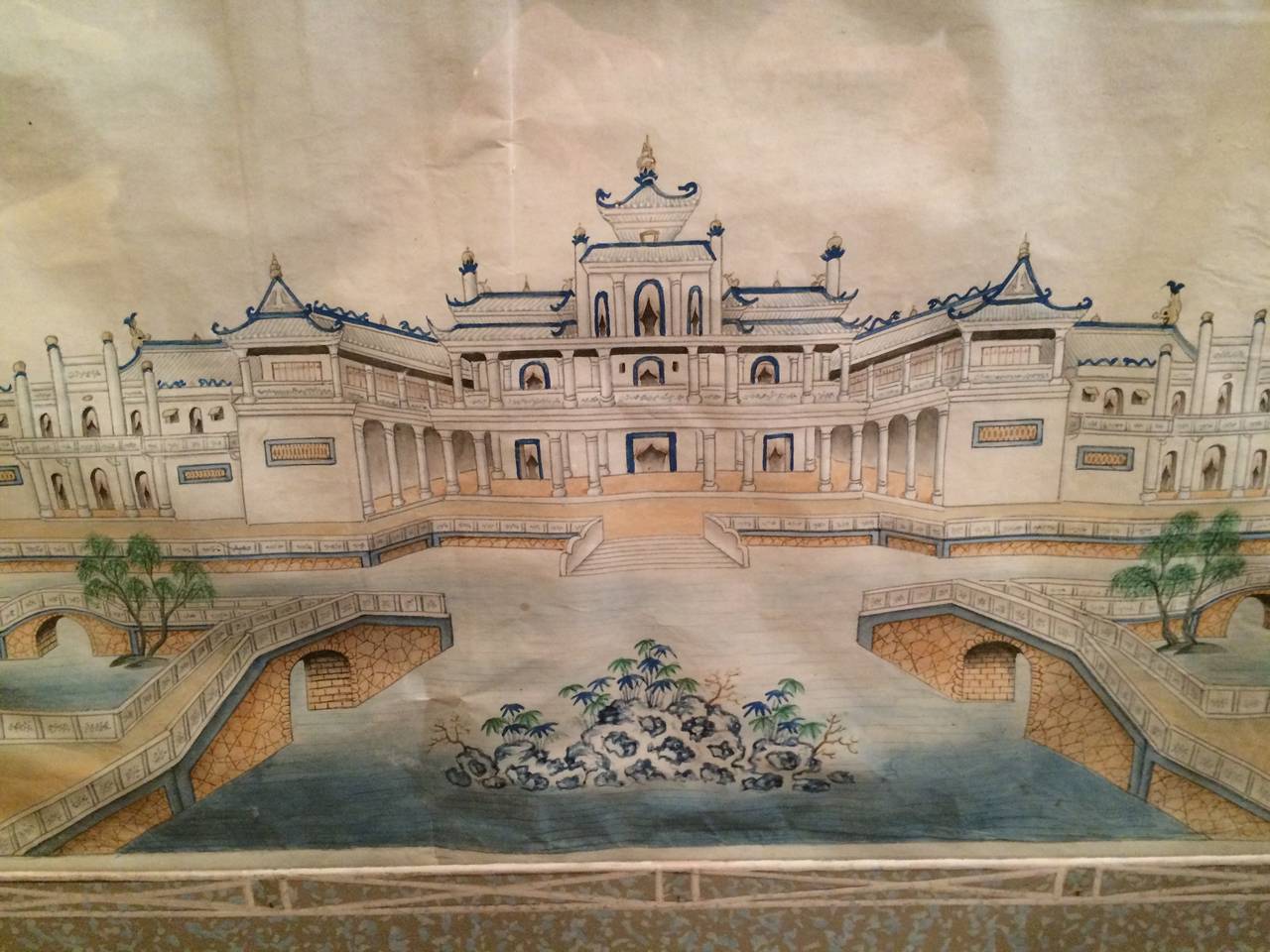 Paper Chinese Export Watercolors in Mid-Century Frames