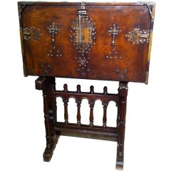 Antique Spanish Walnut And Ivory Vargueno On Stand
