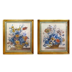 Pair 17TH C French Hand Colored Floral Prints