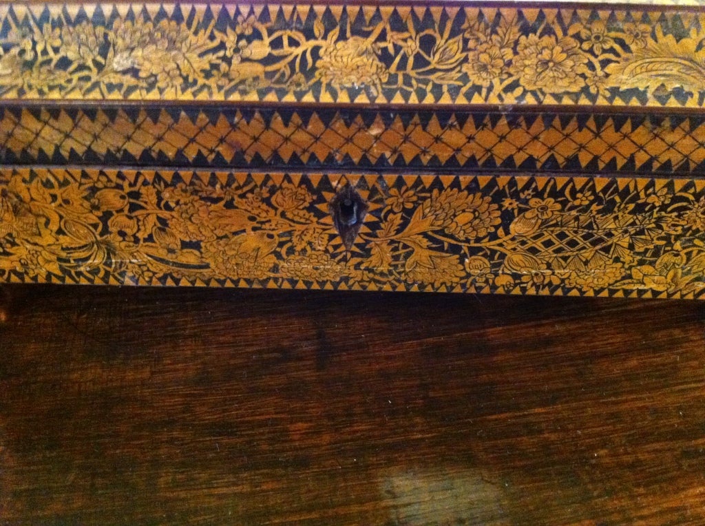 Regency Penwork Table Box With Brass Bun Feet 1