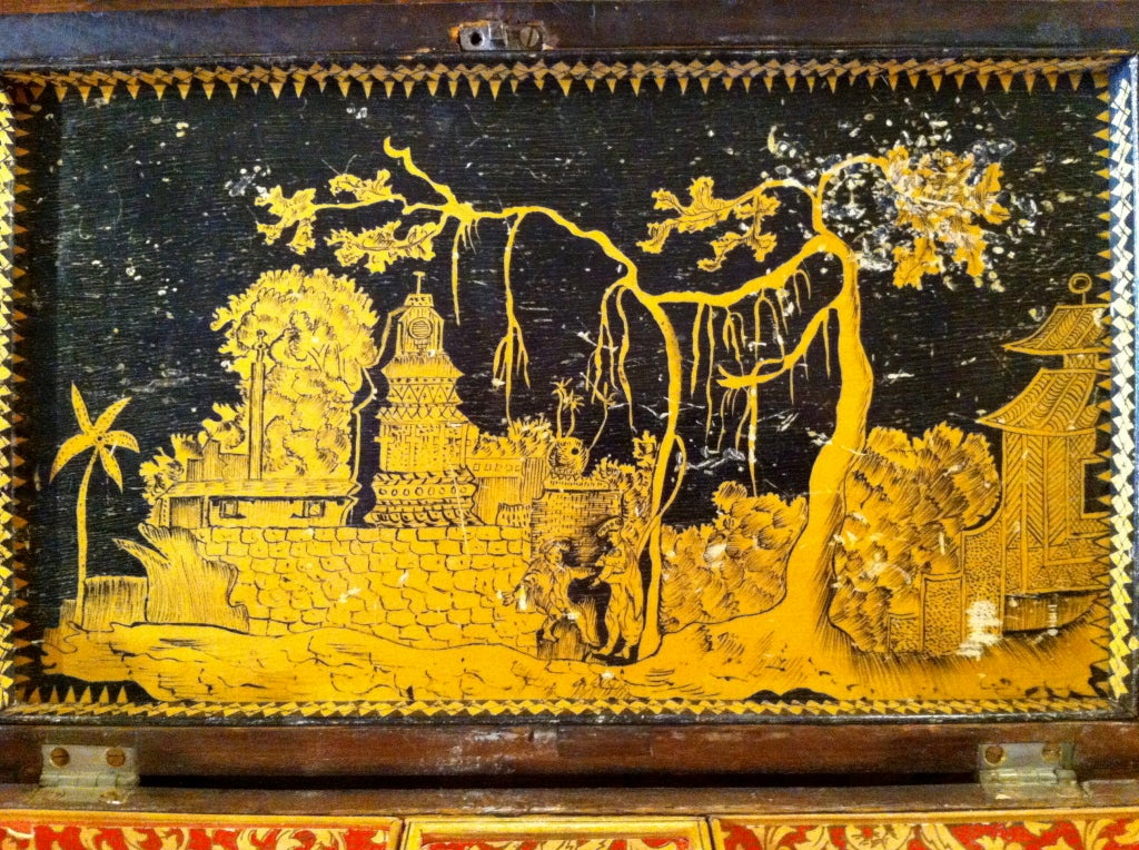Regency Penwork Table Box With Brass Bun Feet 3