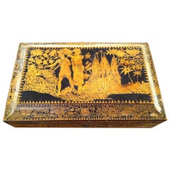 Regency Penwork Table Box With Brass Bun Feet