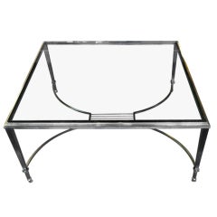 MAISON JANSEN Steel, Bronze Coffee Table With Beveled Glass Top
